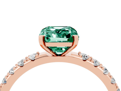 Rose gold Emerald Cut Green Sapphire Solitaire Pavé Band with Four-Prong Setting_4