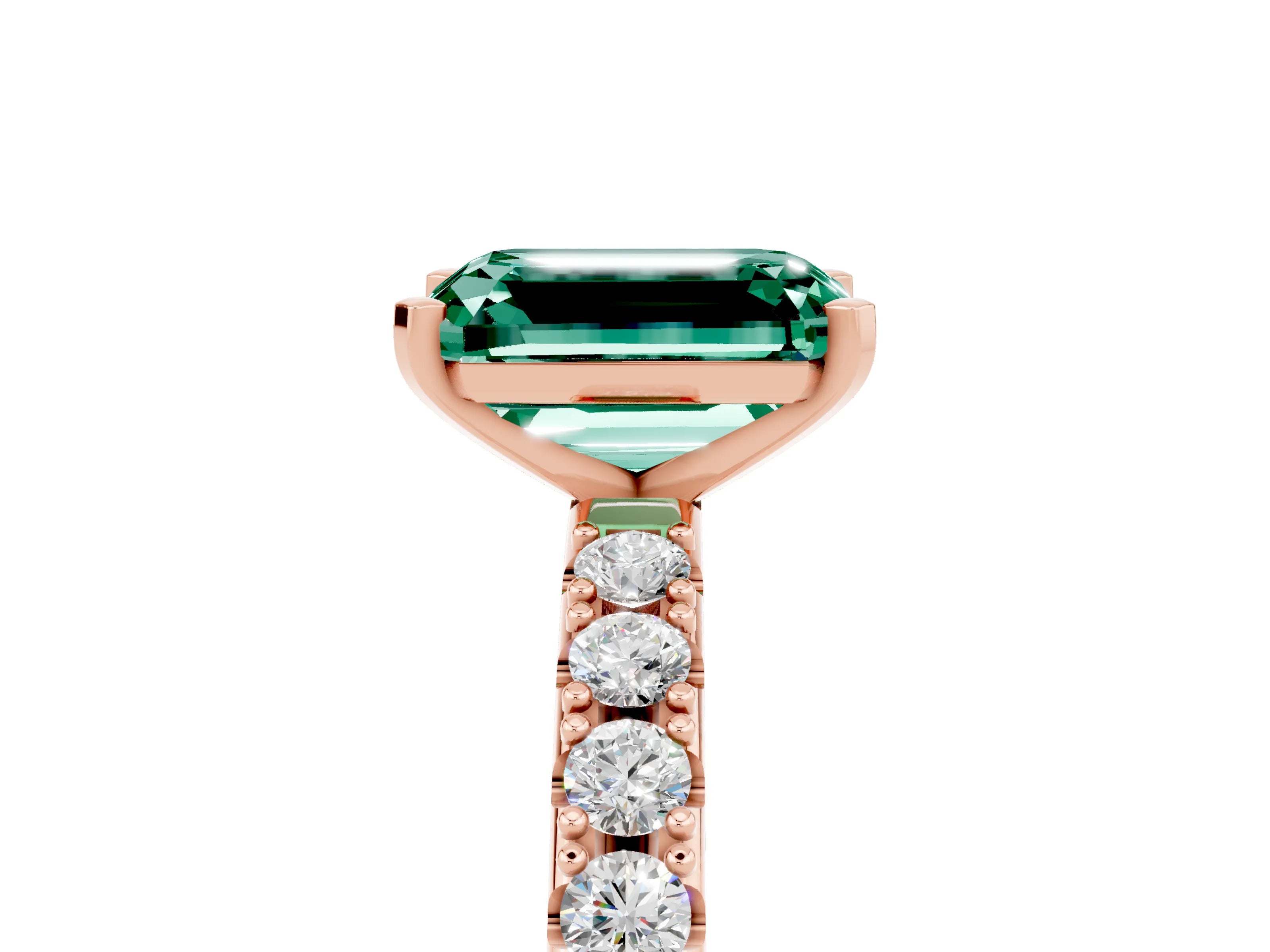 Rose gold Emerald Cut Green Sapphire Solitaire Pavé Band with Four-Prong Setting_5