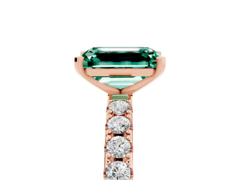 Rose gold Emerald Cut Green Sapphire Solitaire Pavé Band with Four-Prong Setting_5