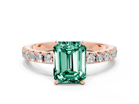 Rose gold Emerald Cut Green Sapphire Solitaire Pavé Band with Four-Prong Setting