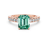 Rose gold Emerald Cut Green Sapphire Solitaire Pavé Engagement Ring with Round Band and Prong Setting_12