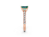 Rose gold Emerald Cut Green Sapphire Solitaire Pavé Engagement Ring with Round Band and Prong Setting_14