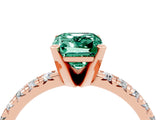 Rose gold Emerald Cut Green Sapphire Solitaire Pavé Engagement Ring with Round Band and Prong Setting_16