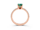 Rose gold Emerald Cut Green Sapphire Solitaire Pavé Engagement Ring with Round Band and Prong Setting_69