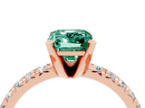 Rose gold Emerald Cut Green Sapphire Solitaire Pavé Engagement Ring with Round Band and Prong Setting_70