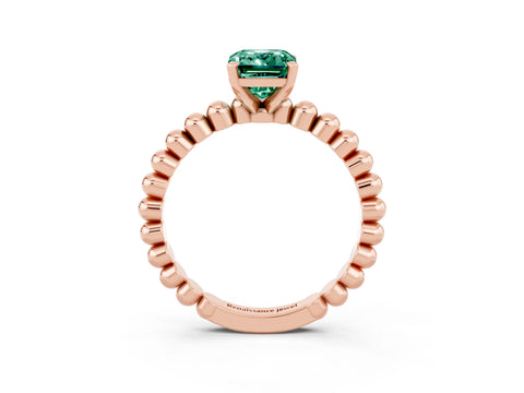 Rose gold Emerald Cut Green Sapphire Solitaire Ring with Beaded Band and Prong Setting_3