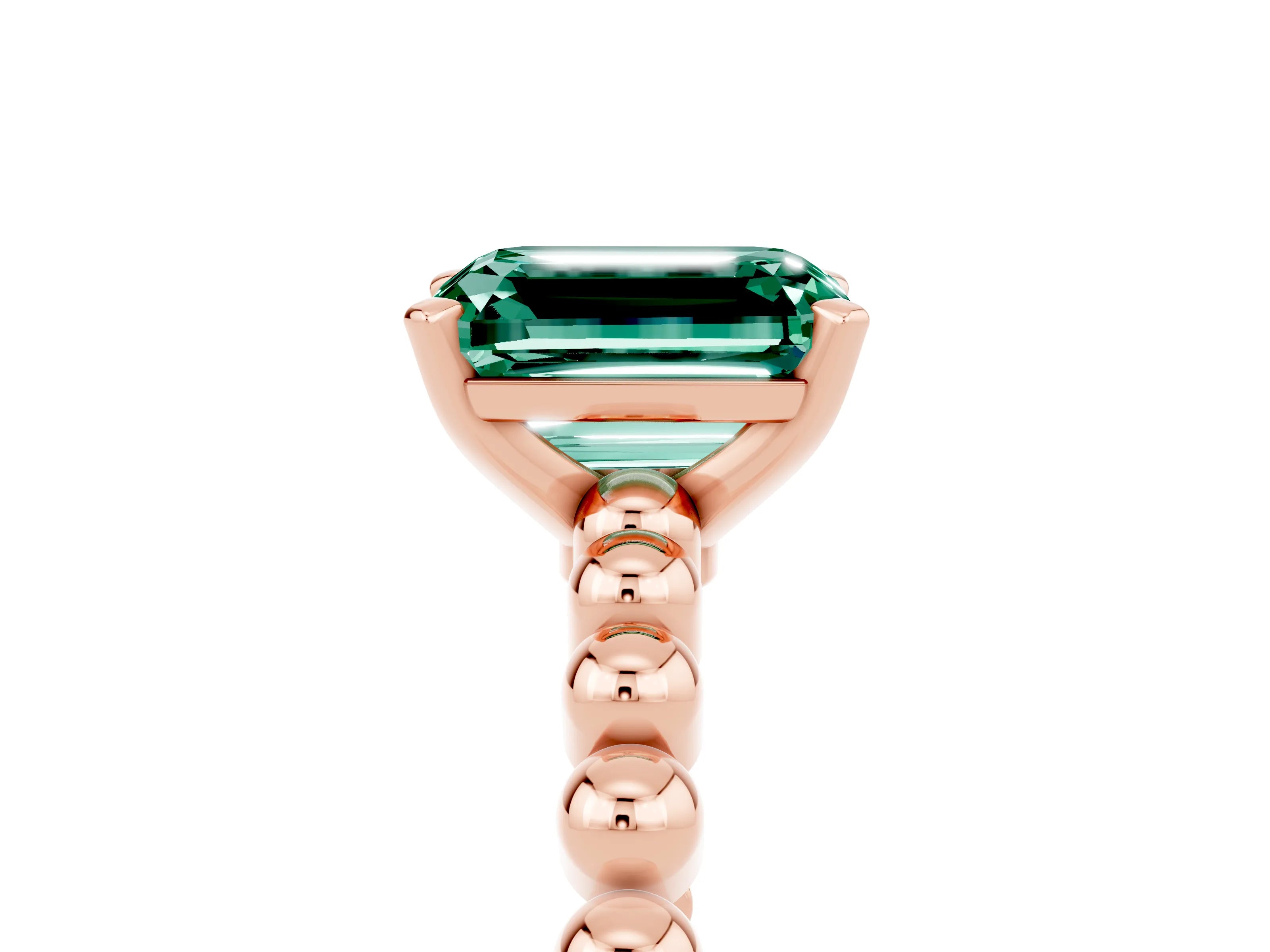 Rose gold Emerald Cut Green Sapphire Solitaire Ring with Beaded Band and Prong Setting_5