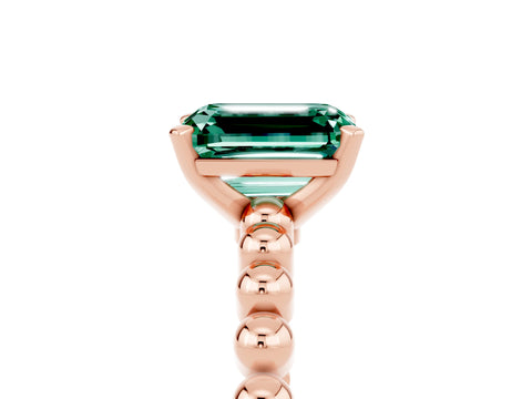 Rose gold Emerald Cut Green Sapphire Solitaire Ring with Beaded Band and Prong Setting_5