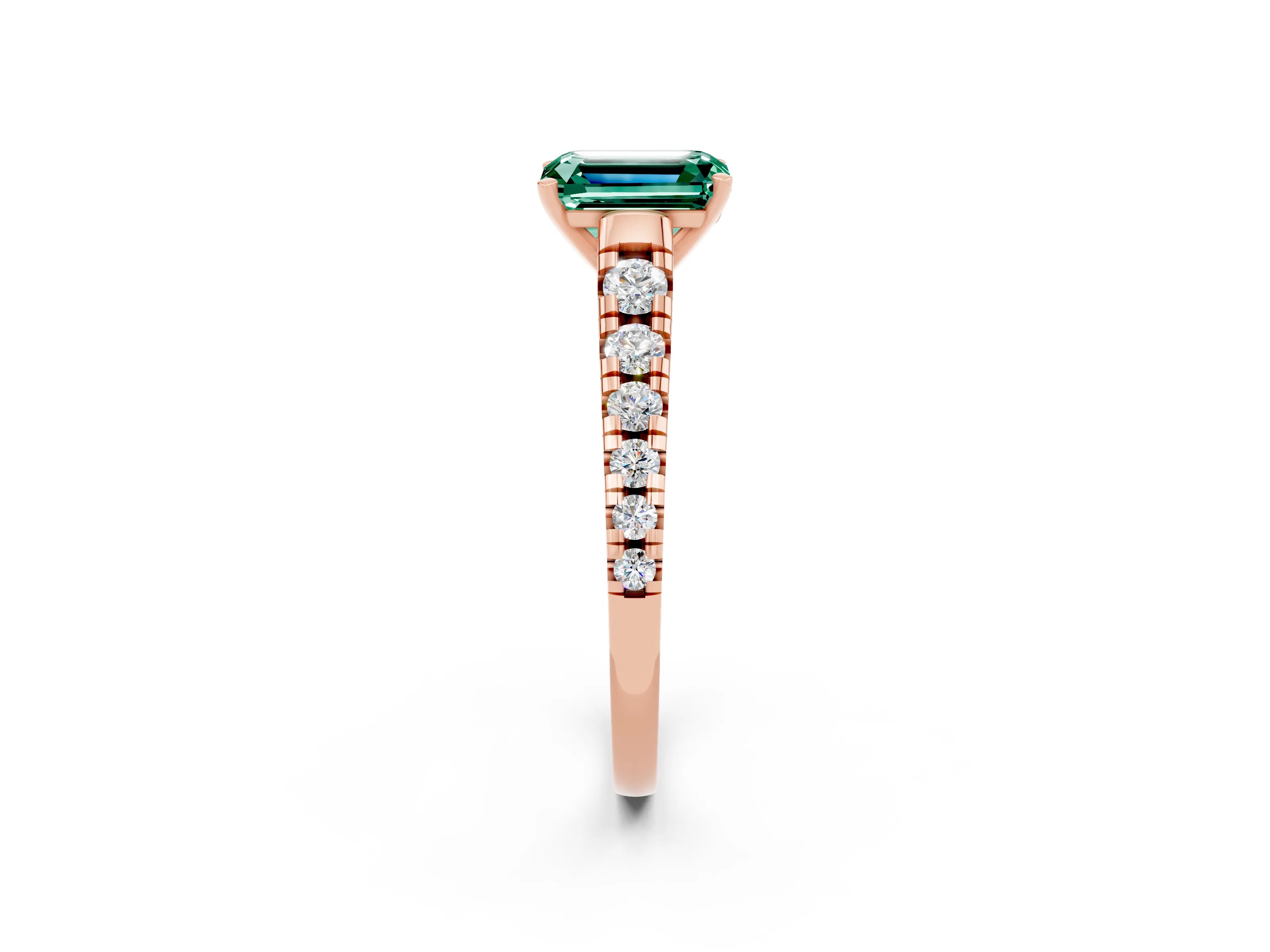 Rose gold Emerald Cut Green Sapphire Solitaire Ring with Cathedral Setting and Pavé Band_2