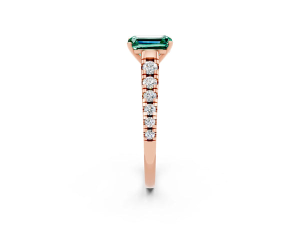 Rose gold Emerald Cut Green Sapphire Cathedral Solitaire Ring with Round  Pavé Band