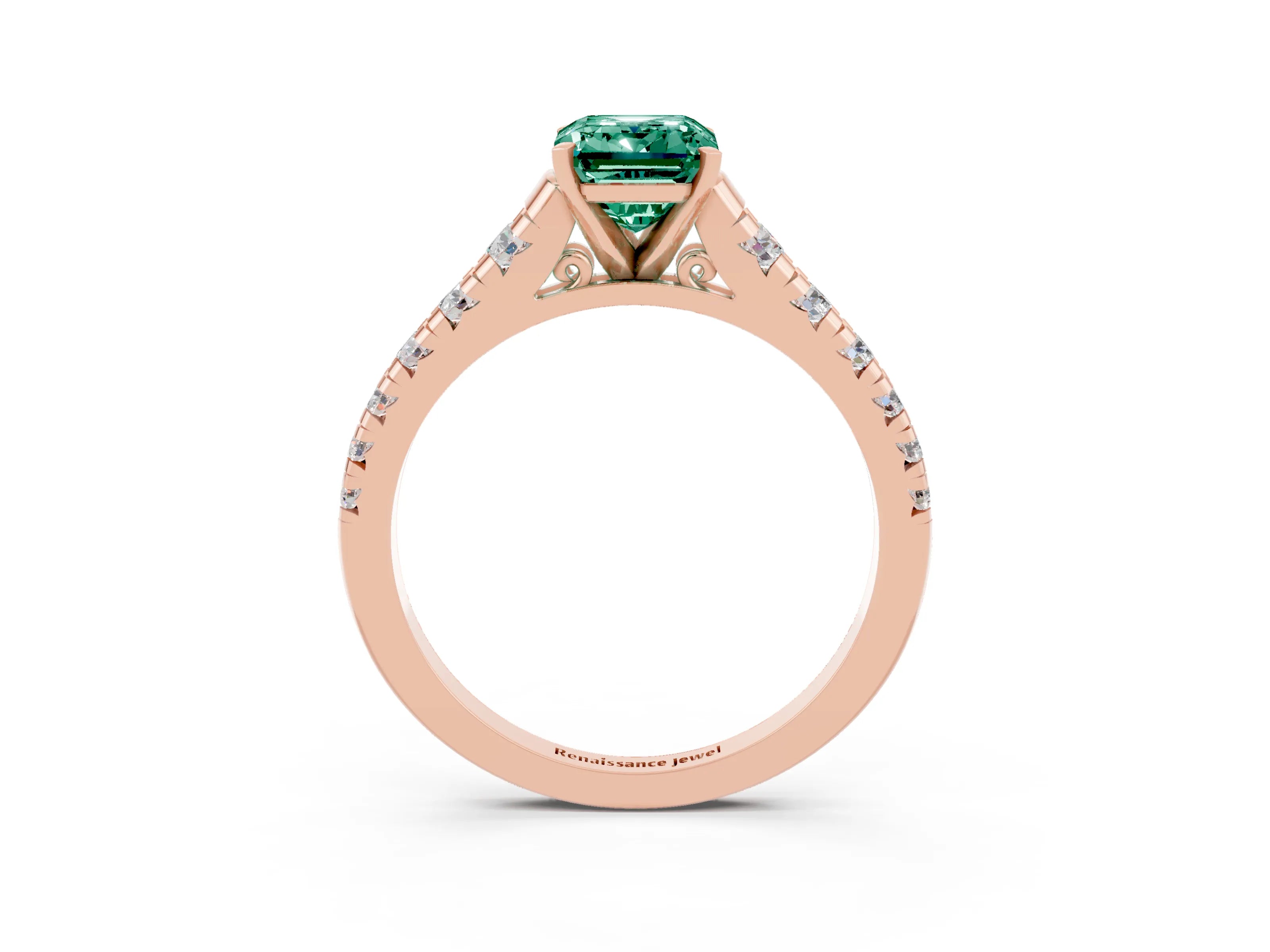 Rose gold Emerald Cut Green Sapphire Solitaire Ring with Cathedral Setting and Pavé Band_3