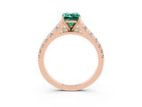 Rose gold Emerald Cut Green Sapphire Solitaire Ring with Cathedral Setting and Pavé Band_3