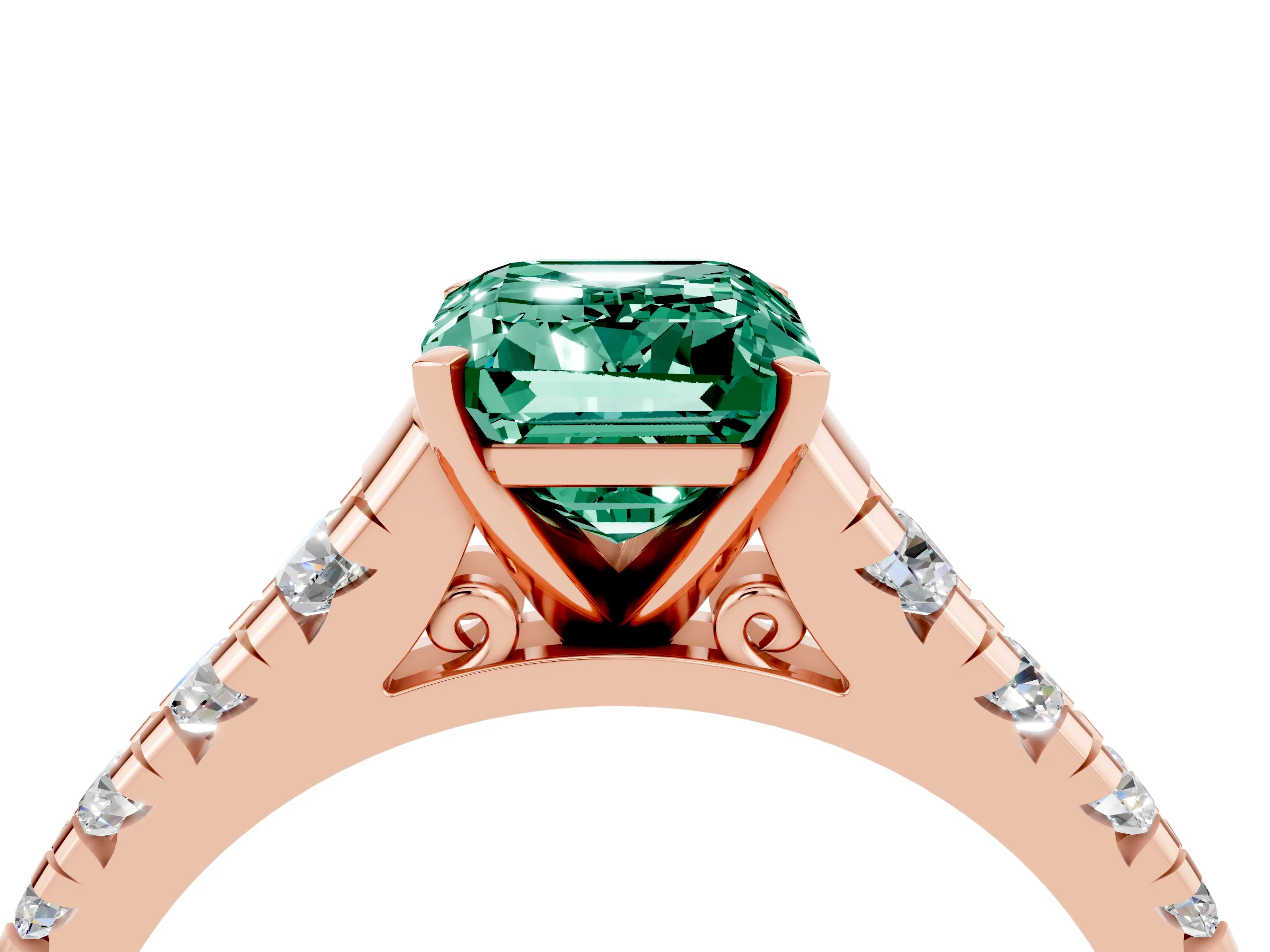 Rose gold Emerald Cut Green Sapphire Solitaire Ring with Cathedral Setting and Pavé Band_4