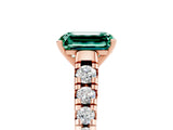 Rose gold Emerald Cut Green Sapphire Solitaire Ring with Cathedral Setting and Pavé Band_5