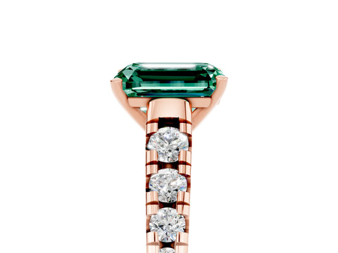 Rose gold Emerald Cut Green Sapphire Solitaire Ring with Cathedral Setting and Pavé Band_5