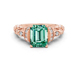 Rose gold Emerald Cut Green Sapphire Solitaire Ring with Filigree Band and Four-Prong Setting_24