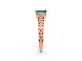 Rose gold Emerald Cut Green Sapphire Solitaire Ring with Filigree Band and Four-Prong Setting_26