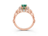 Rose gold Emerald Cut Green Sapphire Solitaire Ring with Filigree Band and Four-Prong Setting_27
