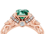 Rose gold Emerald Cut Green Sapphire Solitaire Ring with Filigree Band and Four-Prong Setting_28
