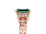 Rose gold Emerald Cut Green Sapphire Solitaire Ring with Filigree Band and Four-Prong Setting_29