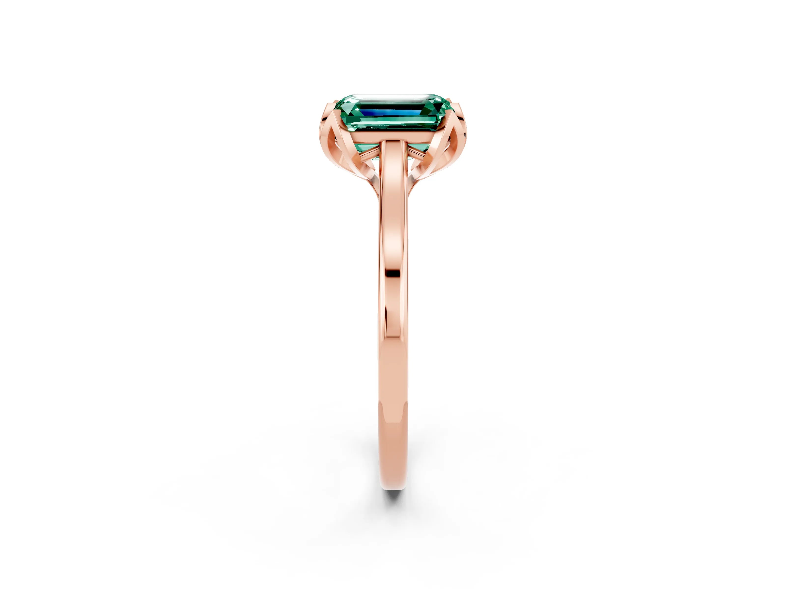 Rose gold Emerald Cut Green Sapphire Solitaire Ring with Flower Prong Setting and Classic Band_14