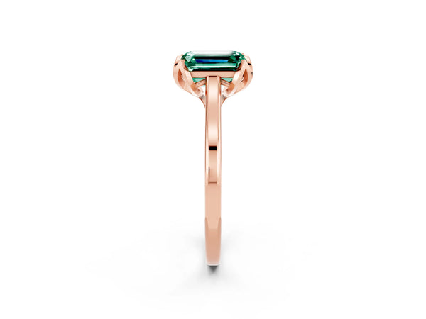 Rose gold Emerald Cut Green Sapphire Solitaire Ring with Flower Prong Setting and Classic Band