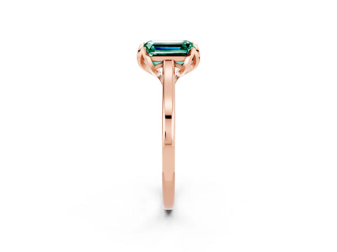 Rose gold Emerald Cut Green Sapphire Solitaire Ring with Flower Prong Setting and Classic Band_14