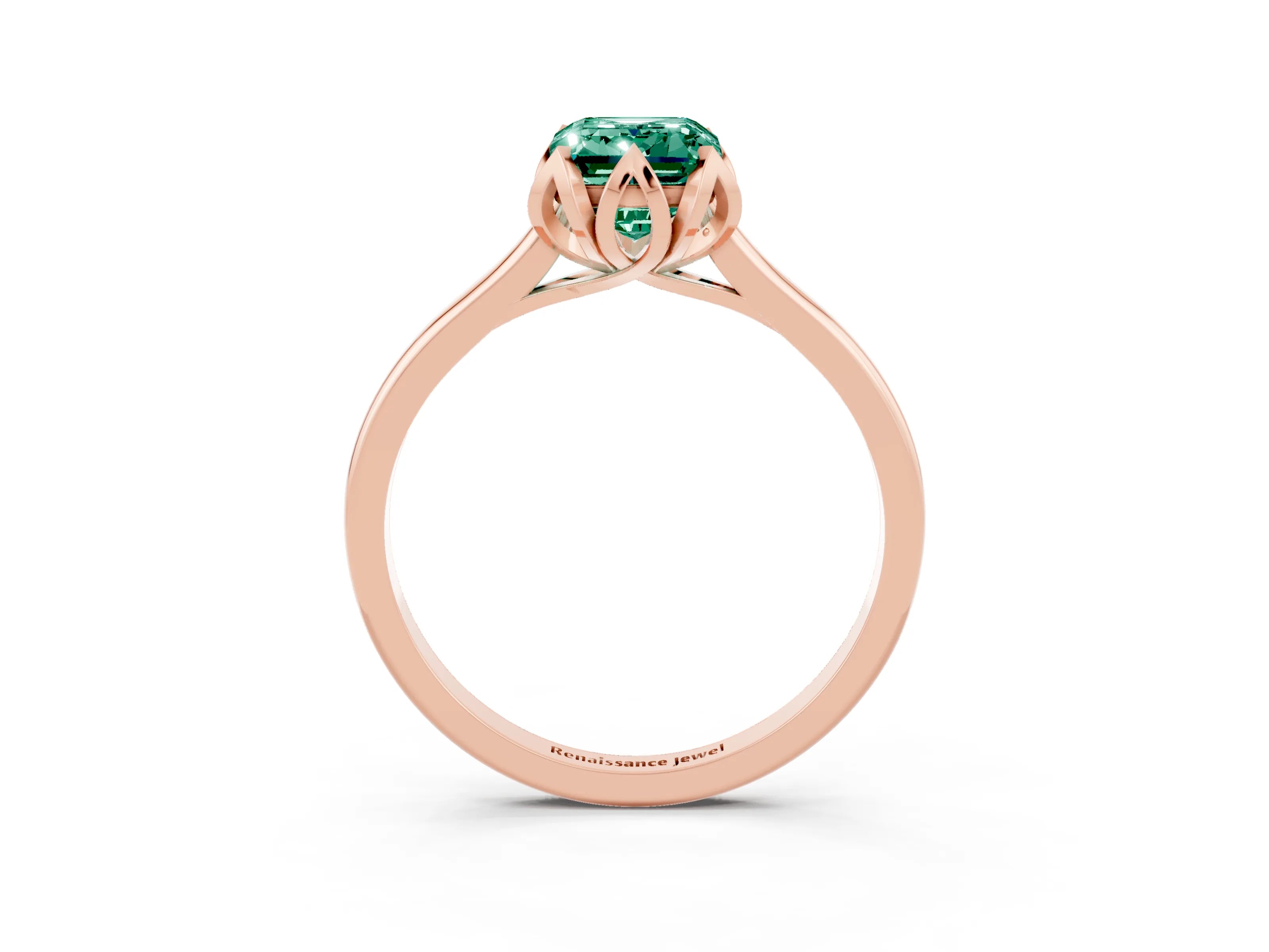 Rose gold Emerald Cut Green Sapphire Solitaire Ring with Flower Prong Setting and Classic Band_15