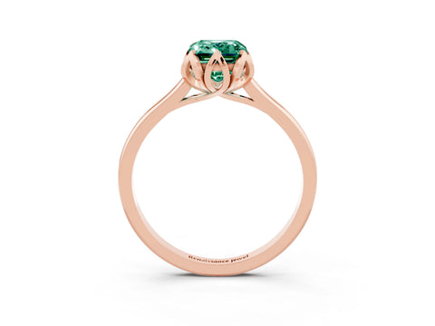 Rose gold Emerald Cut Green Sapphire Solitaire Ring with Flower Prong Setting and Classic Band_15