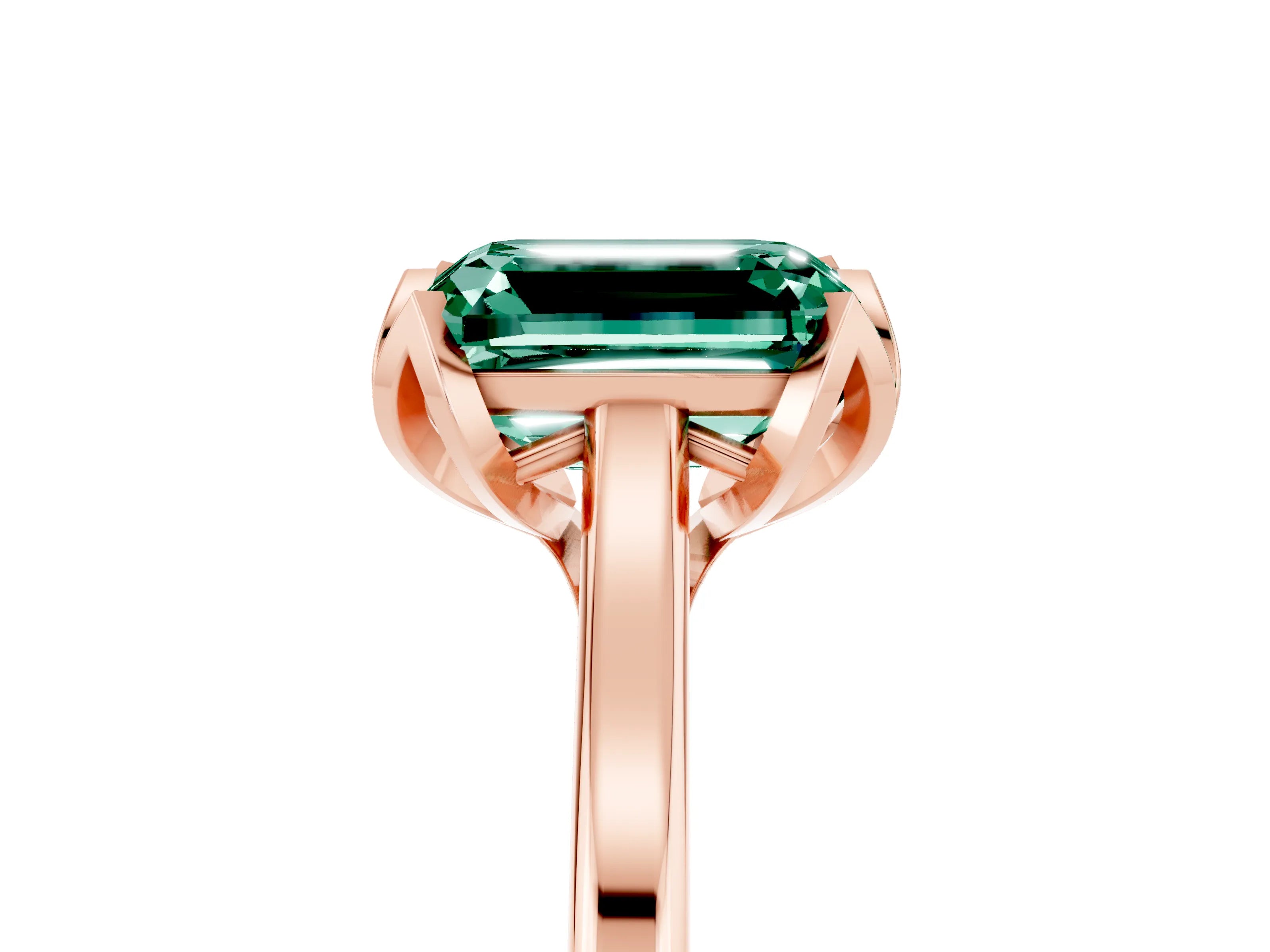 Rose gold Emerald Cut Green Sapphire Solitaire Ring with Flower Prong Setting and Classic Band_17