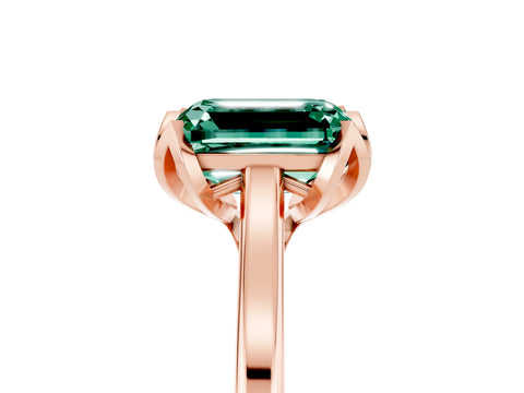 Rose gold Emerald Cut Green Sapphire Solitaire Ring with Flower Prong Setting and Classic Band_17