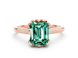 Rose gold Emerald Cut Green Sapphire Solitaire Ring with Flower Prong Setting and Classic Band_36