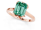 Rose gold Emerald Cut Green Sapphire Solitaire Ring with Flower Prong Setting and Classic Band_37