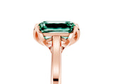 Rose gold Emerald Cut Green Sapphire Solitaire Ring with Flower Prong Setting and Classic Band_41