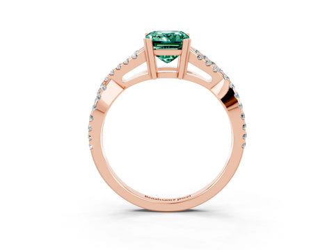 Rose gold Emerald Cut Green Sapphire Solitaire Ring with Four-Prong Setting and Twisted Pavé Band_3