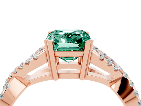 Rose gold Emerald Cut Green Sapphire Solitaire Ring with Four-Prong Setting and Twisted Pavé Band_4