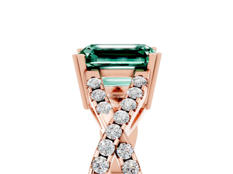 Rose gold Emerald Cut Green Sapphire Solitaire Ring with Four-Prong Setting and Twisted Pavé Band_5