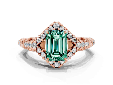 Rose gold Emerald Cut Green Sapphire Solitaire Ring with Hidden Halo and Pavé Band_12