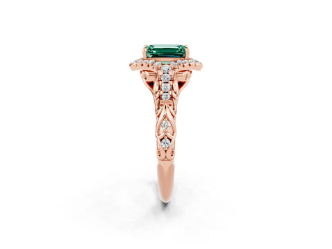 Rose gold Emerald Cut Green Sapphire Solitaire Ring with Hidden Halo and Pavé Band_14