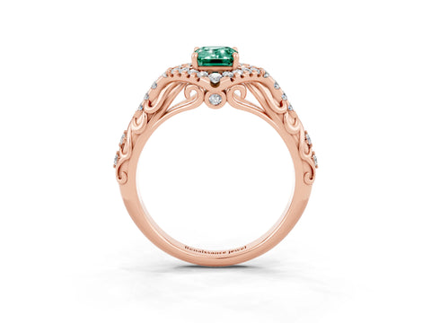 Rose gold Emerald Cut Green Sapphire Solitaire Ring with Hidden Halo and Pavé Band_15