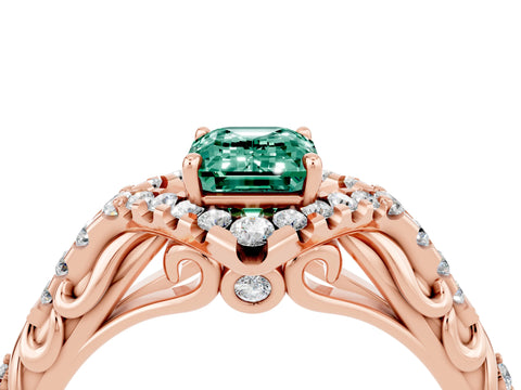 Rose gold Emerald Cut Green Sapphire Solitaire Ring with Hidden Halo and Pavé Band_16