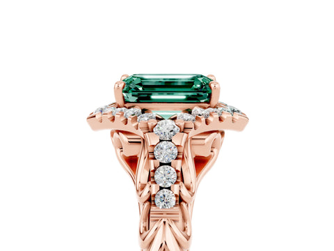 Rose gold Emerald Cut Green Sapphire Solitaire Ring with Hidden Halo and Pavé Band_17