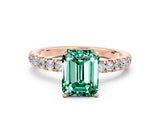 Rose gold Emerald Cut Green Sapphire Solitaire Ring with Pavé Accents and Four-Prong Setting