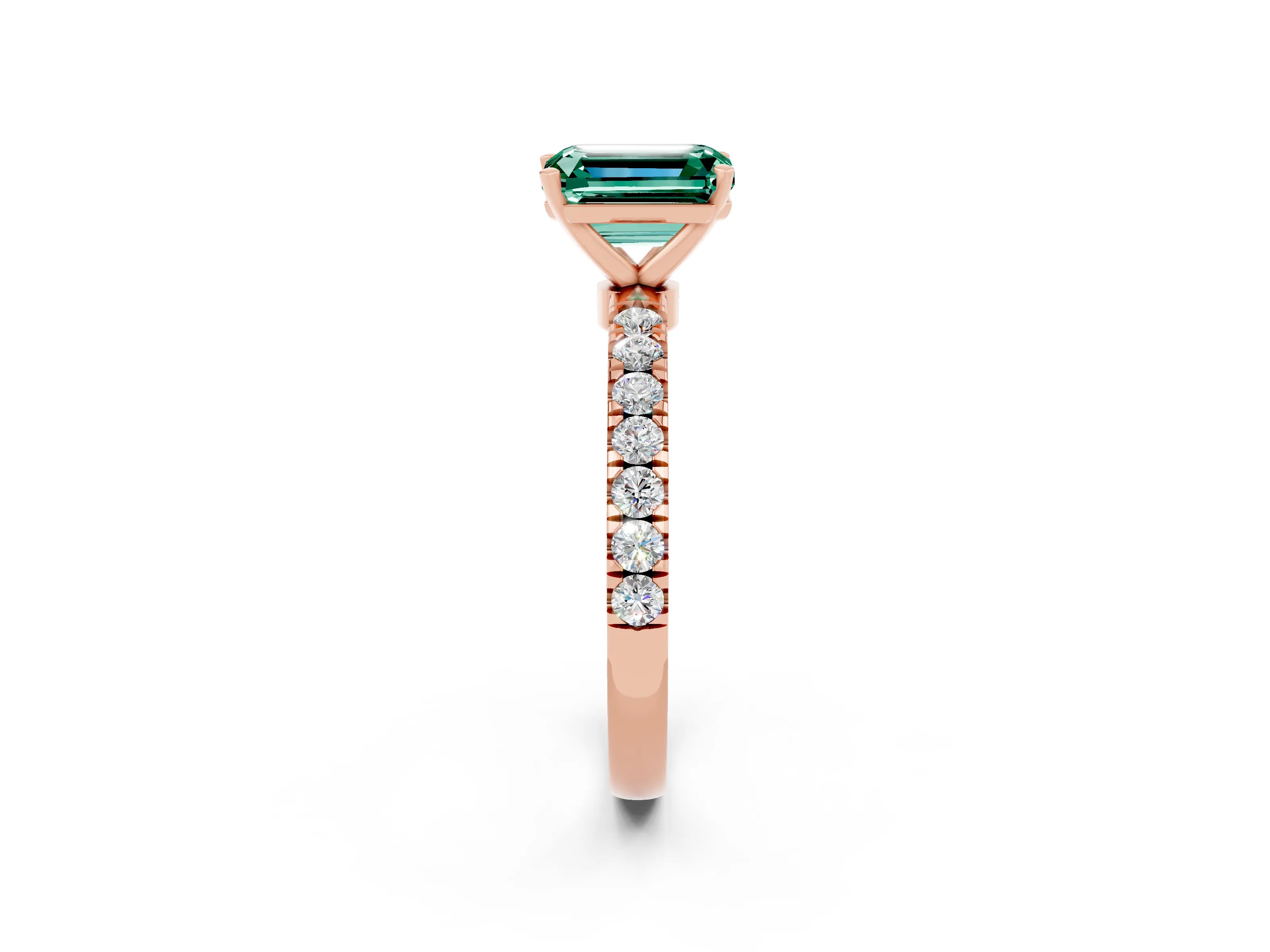 Rose gold Emerald Cut Green Sapphire Solitaire Ring with Pavé Accents and Four-Prong Setting_2