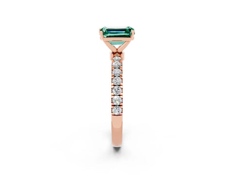 Rose gold Emerald Cut Green Sapphire Solitaire Ring with Pavé Accents and Four-Prong Setting_2
