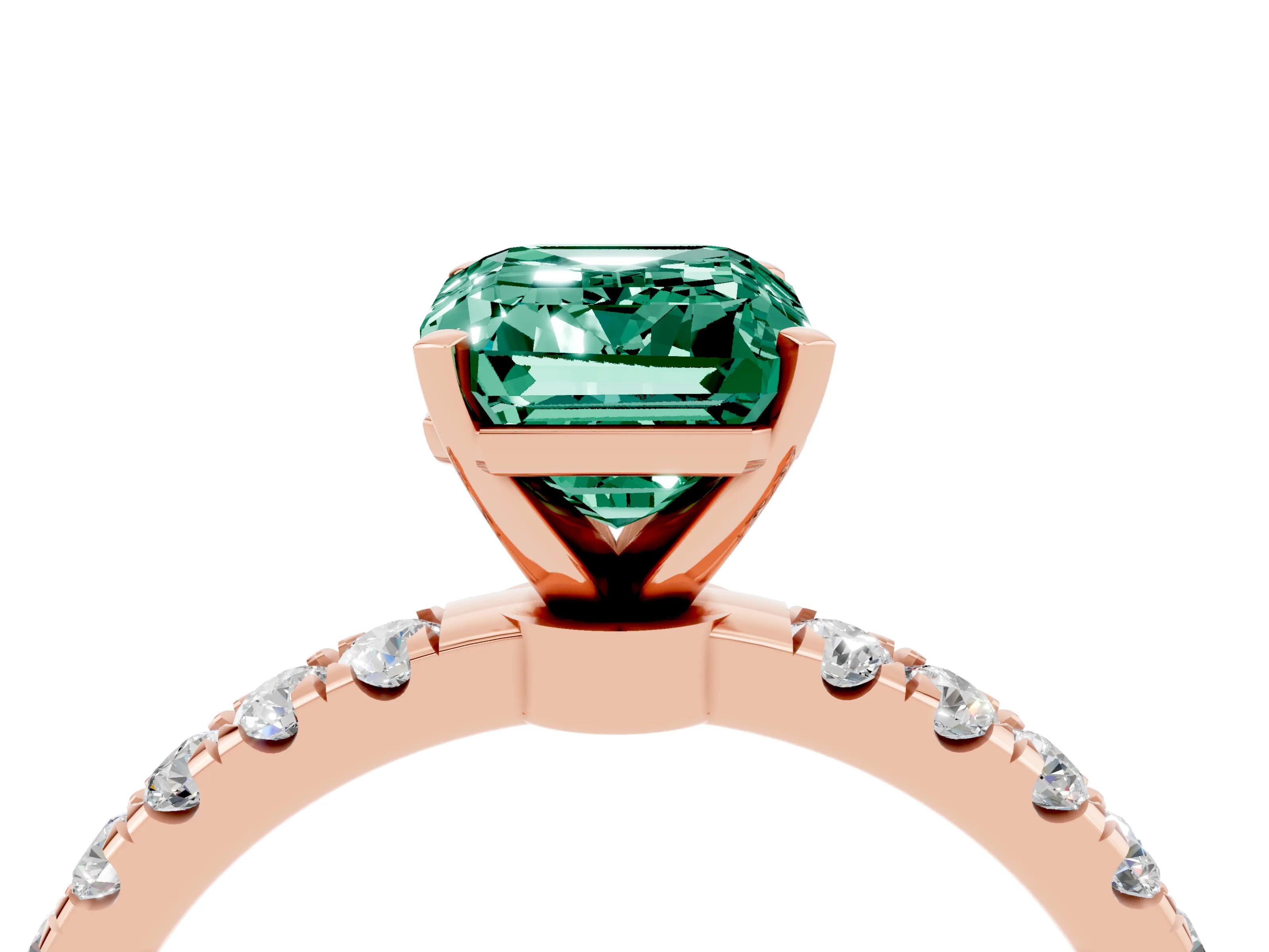 Rose gold Emerald Cut Green Sapphire Solitaire Ring with Pavé Accents and Four-Prong Setting_4