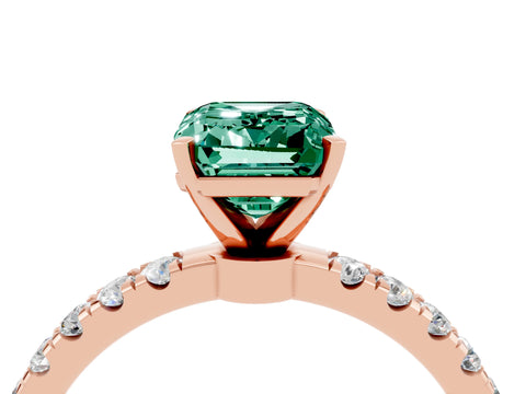 Rose gold Emerald Cut Green Sapphire Solitaire Ring with Pavé Accents and Four-Prong Setting_4