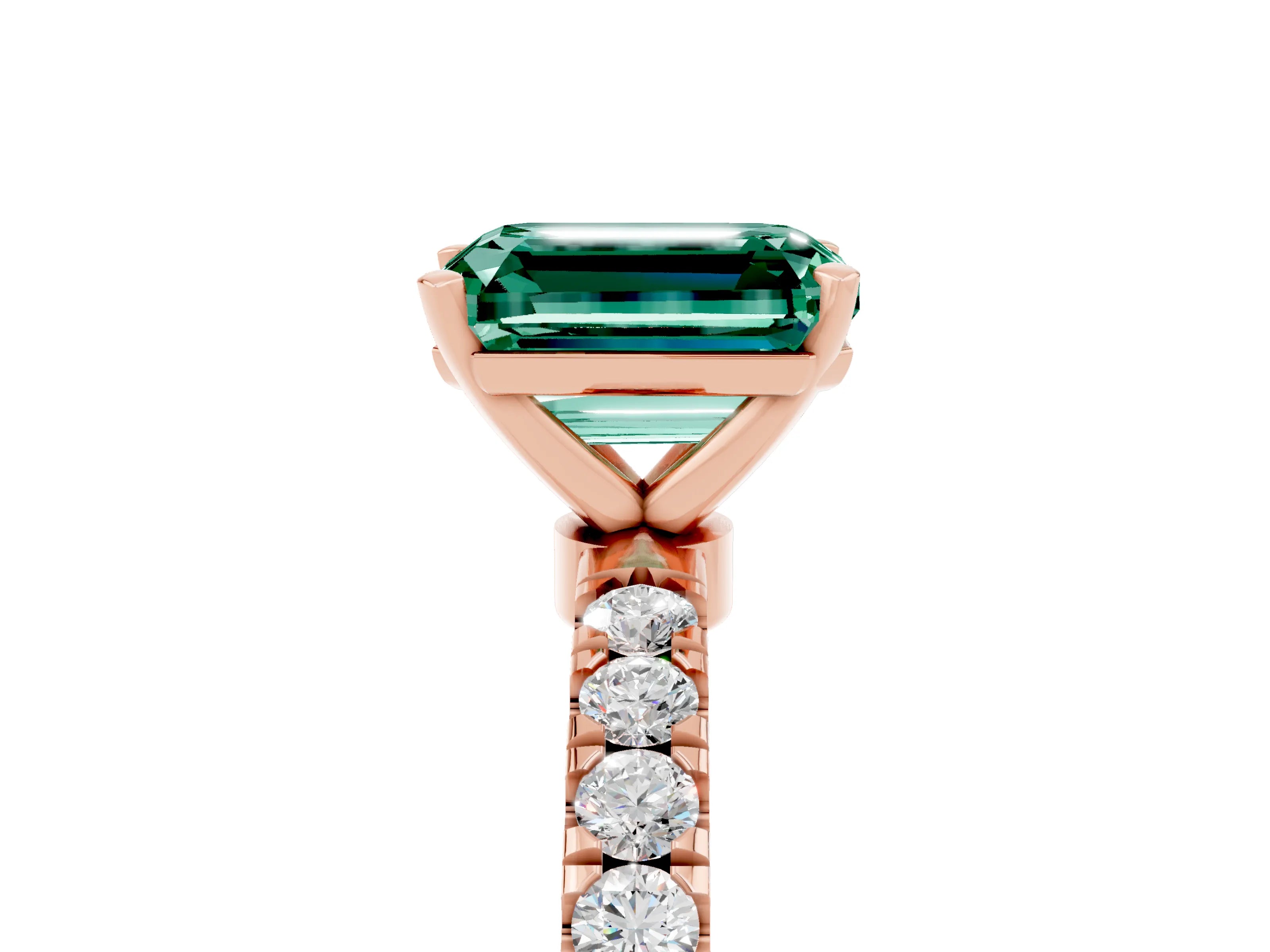 Rose gold Emerald Cut Green Sapphire Solitaire Ring with Pavé Accents and Four-Prong Setting_5