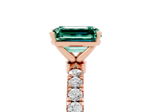 Rose gold Emerald Cut Green Sapphire Solitaire Ring with Pavé Accents and Four-Prong Setting_5