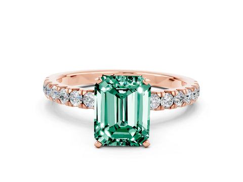 Rose gold Emerald Cut Green Sapphire Solitaire Ring with Pavé Accents and Four-Prong Setting